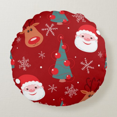 Christmas reindeer santa seamless red round pillow