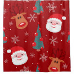 Christmas reindeer, santa, seamless red shower curtain