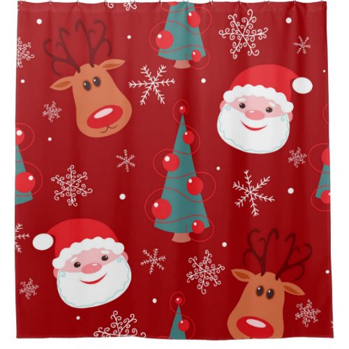Christmas reindeer santa seamless red shower curtain