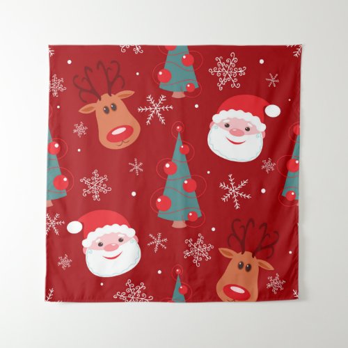 Christmas reindeer santa seamless red tapestry
