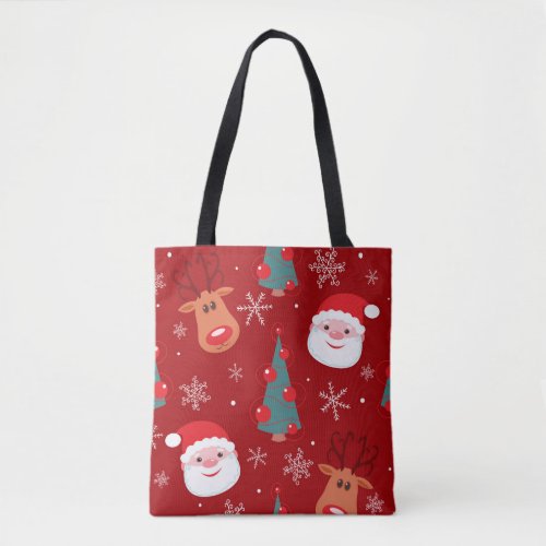 Christmas reindeer santa seamless red tote bag