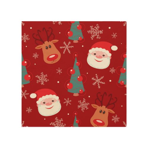 Christmas reindeer santa seamless red wood wall art