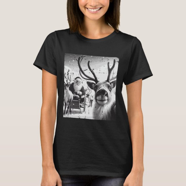 Christmas Reindeer Santa Selfie Funny Xmas Men Wom T-Shirt (Front)