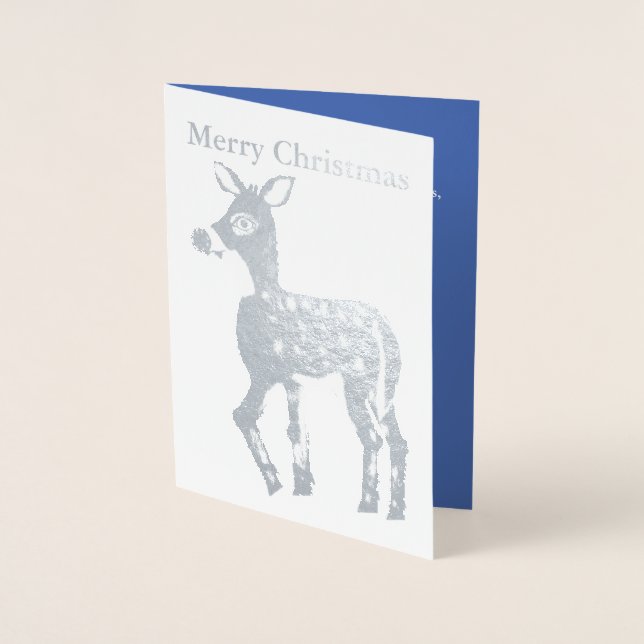 Christmas Reindeer Silver Foil Greeting Card (Front)
