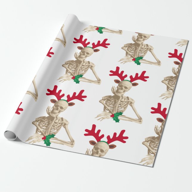 christmas reindeer skeleton wrapping paper (Unrolled)