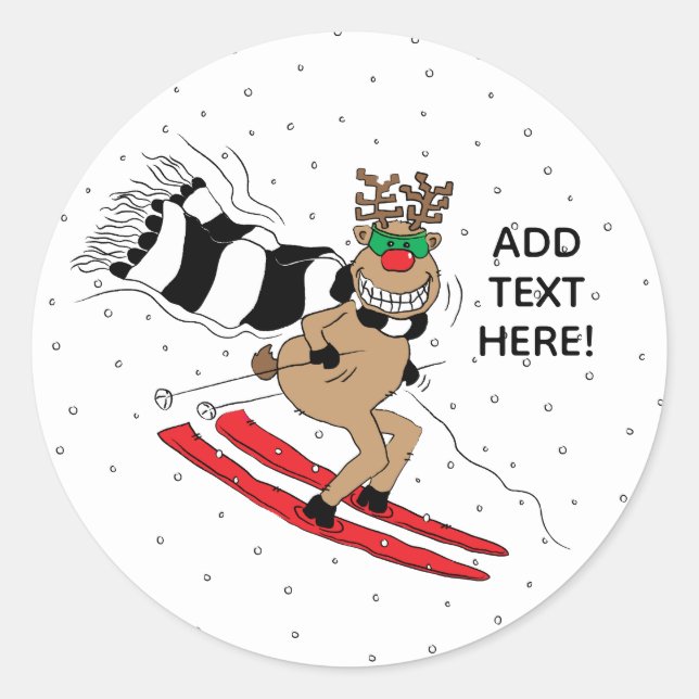 Christmas Reindeer Skiing Classic Round Sticker (Front)