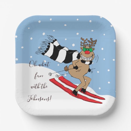 Christmas Reindeer Skiing Paper Plates