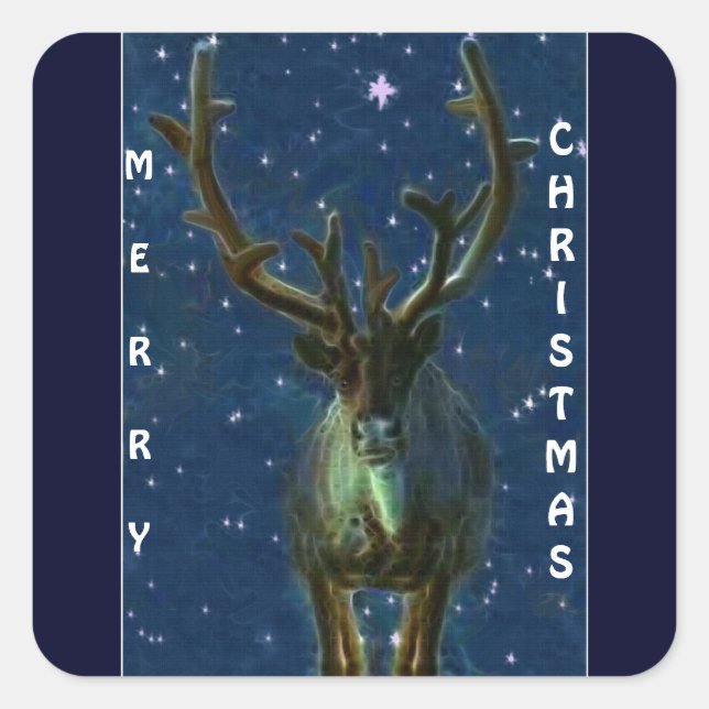 Christmas Reindeer & Snow Flakes Square Sticker (Front)