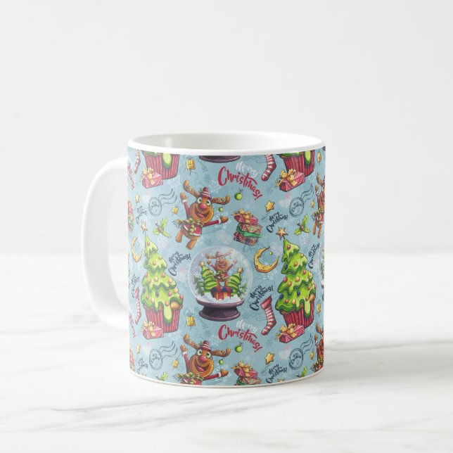 Christmas Reindeer & Snow Globes Coffee Mug (Front Left)