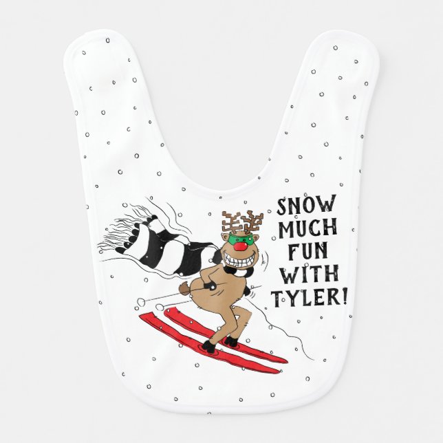 Christmas Reindeer Snow Much Fun Baby Bib (Front)
