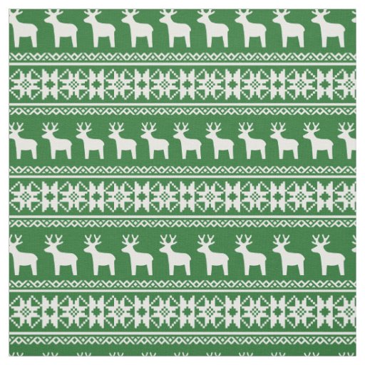 Christmas Reindeer Snowflake Pattern Vintage Green Fabric
