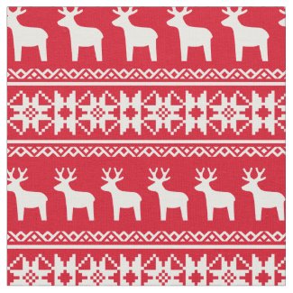 Christmas Reindeer Snowflake Pattern Vintage Red Fabric