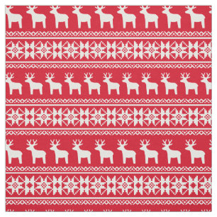 Christmas Reindeer Snowflake Pattern Vintage Red Fabric