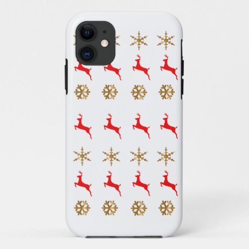 Christmas Reindeer Snowflakes gold red iPhone 11 Case