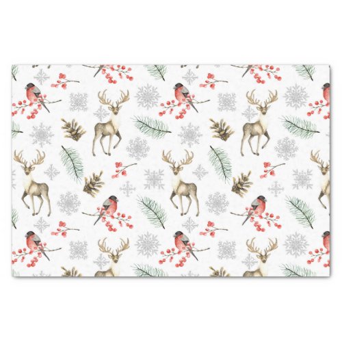 Christmas Reindeer Stag and Bird Woodland Pattern Tissue Paper