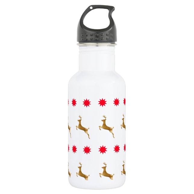 Christmas Reindeer Stars gold red Water Bottle (Front)