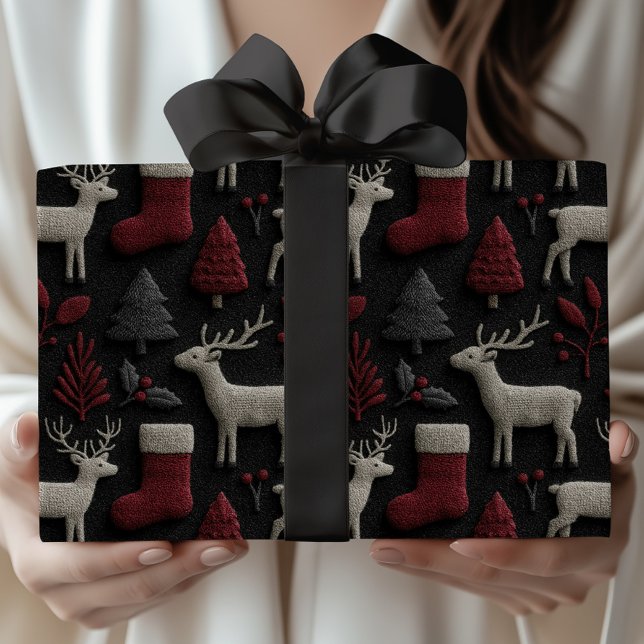 Christmas Reindeer & Stockings in Red And Grey Wrapping Paper (Creator Uploaded)