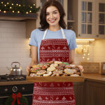 Christmas Reindeer Sweater Pattern Red Apron<br><div class="desc">A nordic sweater inspired christmas apron. I went with a festive red but you can easily change the color. Just add your initial!</div>