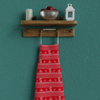 Christmas Reindeer Sweater Pattern Red Apron by mothersdaisy at Zazzle