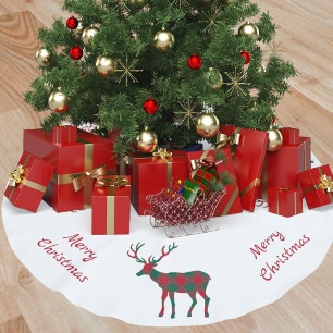 Christmas reindeer tartan plaid red green brushed polyester tree skirt