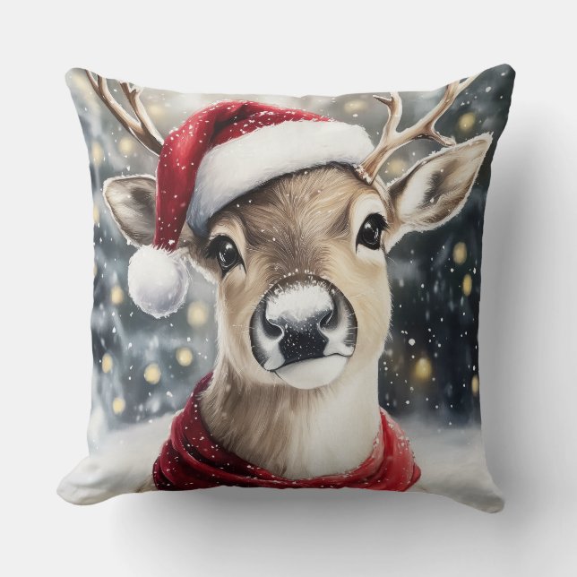 Christmas Reindeer Throw Pillow (Front)