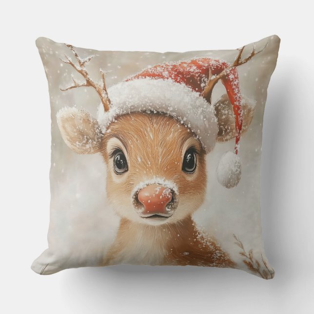 Christmas Reindeer Throw Pillow (Front)