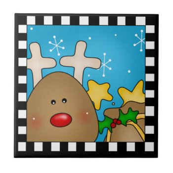 Christmas Reindeer Tile Trivet by pmcustomgifts at Zazzle