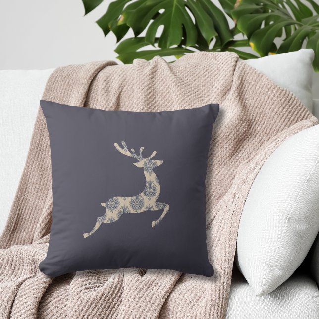 Christmas Reindeer Toile Pattern Throw Pillow (Creator Uploaded)