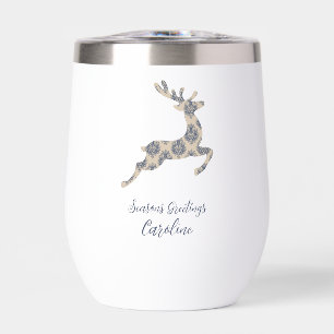 Christmas Reindeer Toile Thermal Wine Tumbler