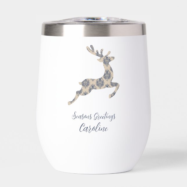 Christmas Reindeer Toile  Thermal Wine Tumbler (Front)