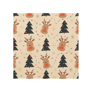 Christmas Reindeer Tree Hand Drawn Wood Wall Art