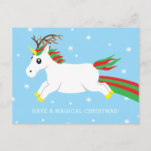 Christmas Reindeer Unicorn Magic Holiday Postcard