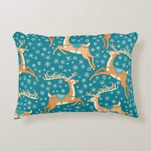 Christmas Reindeer Vintage Seamless Pattern Accent Pillow