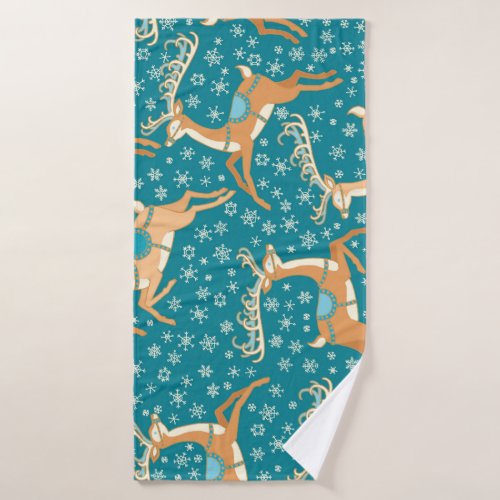 Christmas Reindeer Vintage Seamless Pattern Bath Towel