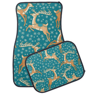 Christmas Reindeer: Vintage Seamless Pattern. Car Floor Mat