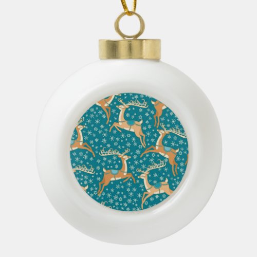 Christmas Reindeer Vintage Seamless Pattern Ceramic Ball Christmas Ornament