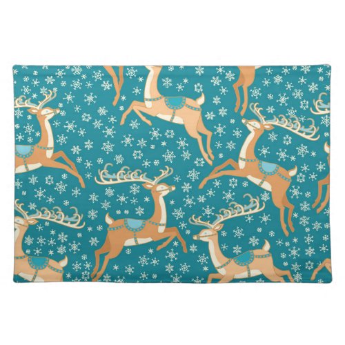 Christmas Reindeer Vintage Seamless Pattern Cloth Placemat