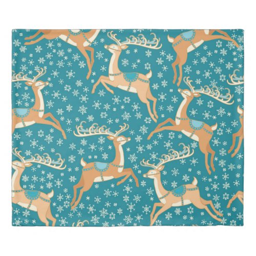 Christmas Reindeer Vintage Seamless Pattern Duvet Cover