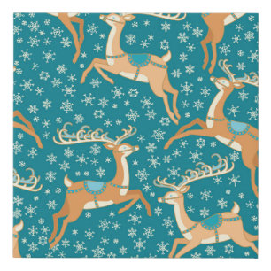 Christmas Reindeer: Vintage Seamless Pattern. Faux Canvas Print
