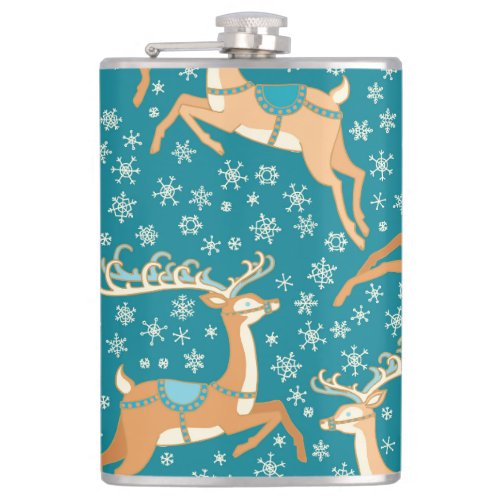 Christmas Reindeer Vintage Seamless Pattern Flask