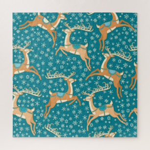 Christmas Reindeer: Vintage Seamless Pattern. Jigsaw Puzzle
