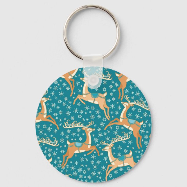 Christmas Reindeer: Vintage Seamless Pattern. Keychain (Front)