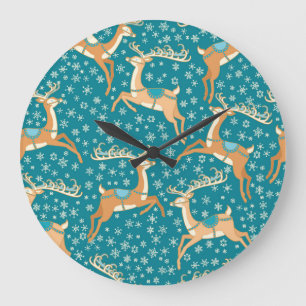 Christmas Reindeer: Vintage Seamless Pattern. Large Clock