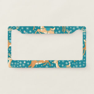 Christmas Reindeer: Vintage Seamless Pattern. License Plate Frame