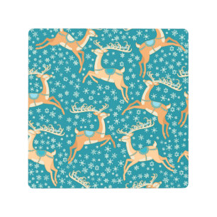 Christmas Reindeer: Vintage Seamless Pattern. Metal Print