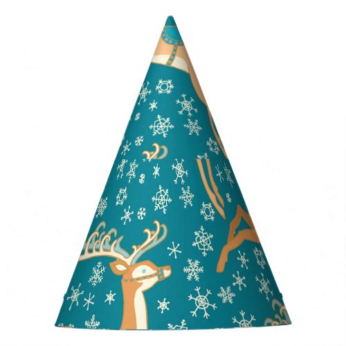 Christmas Reindeer Vintage Seamless Pattern Party Hat