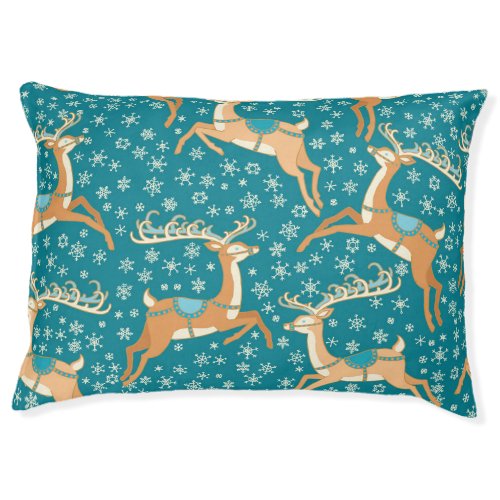 Christmas Reindeer Vintage Seamless Pattern Pet Bed