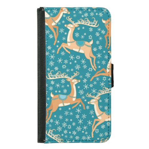 Christmas Reindeer Vintage Seamless Pattern Samsung Galaxy S5 Wallet Case