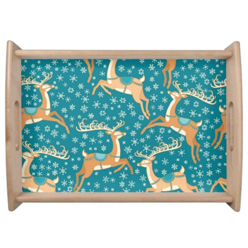 Christmas Reindeer Vintage Seamless Pattern Serving Tray