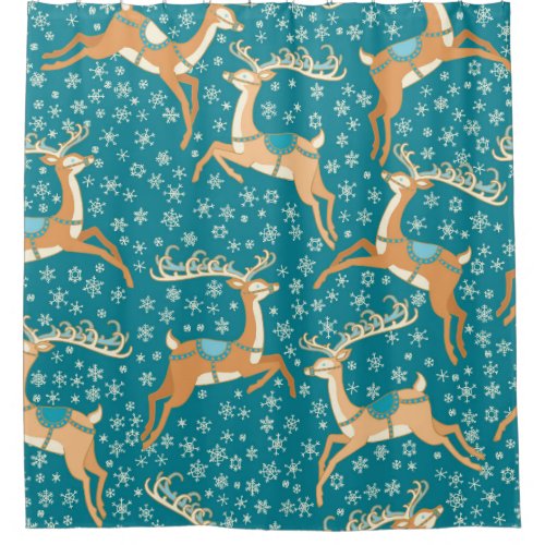 Christmas Reindeer Vintage Seamless Pattern Shower Curtain